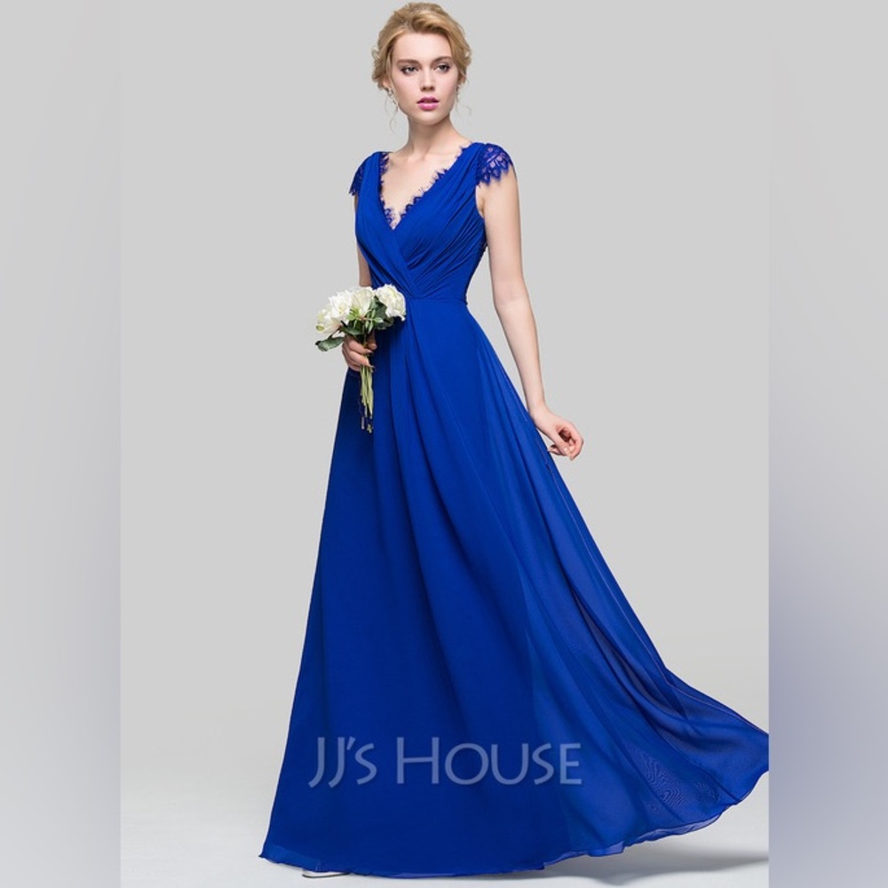 JJ’s House A-Line V-neck Floor Length Chiffon Bridesmaid Dress #90176